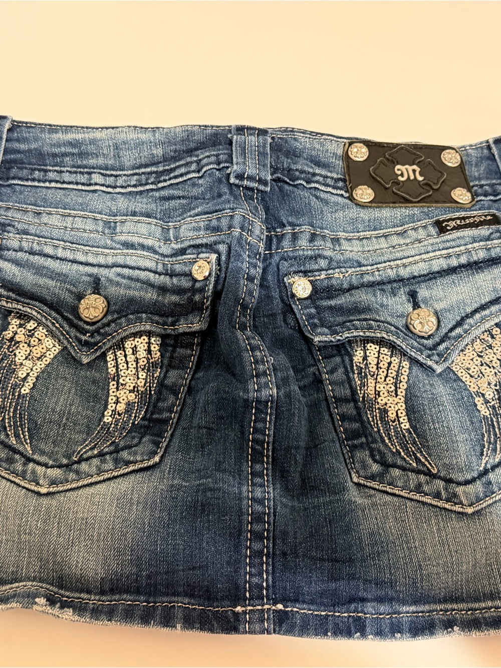Miss Me Women's Blue Embellished Denim Jean Skirt
